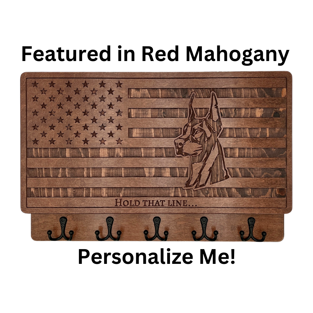 PERSONALIZABLE DOBERMAN ON A FLAG