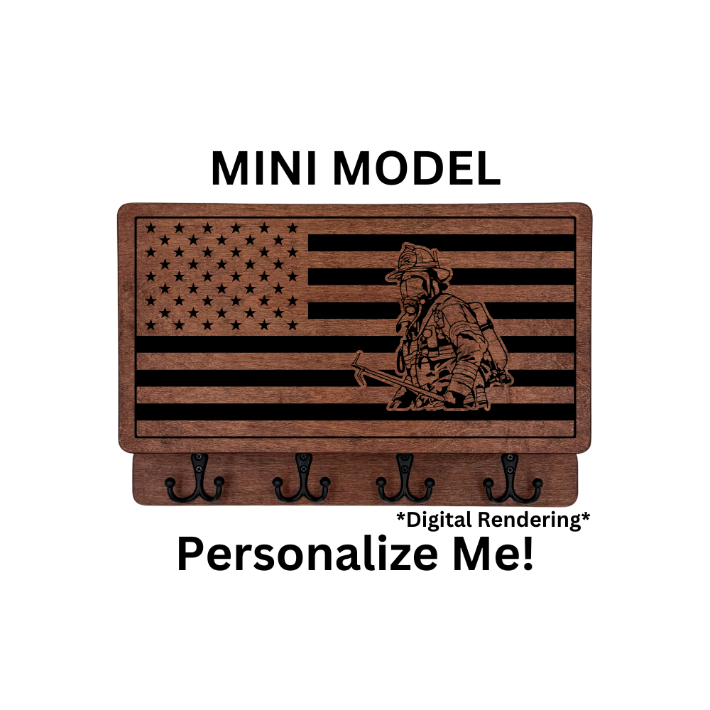 PERSONALIZABLE FLAG WITH FIREFIGHTER MINI MODEL