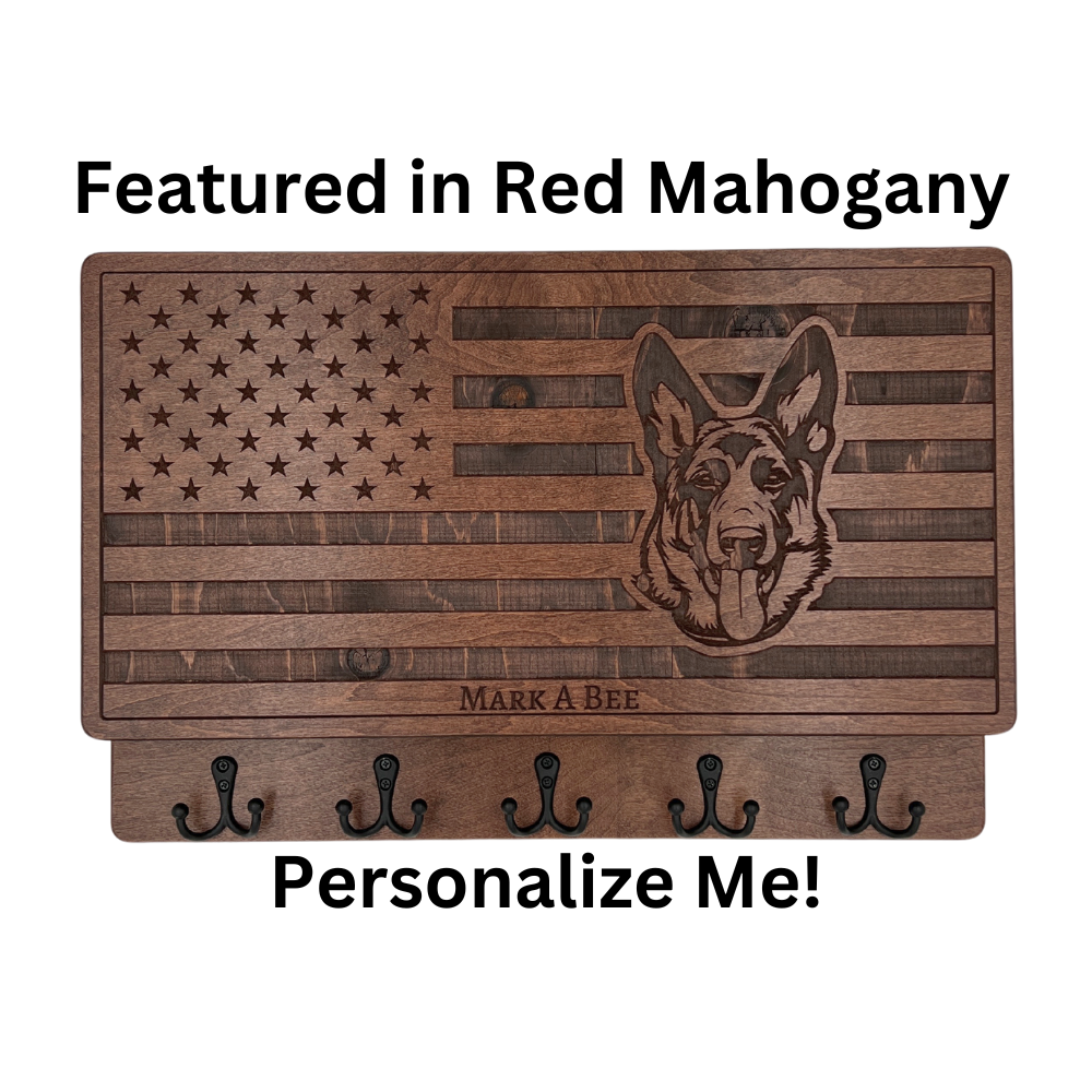 PERSONALIZABLE GERMAN SHEPHERD ON A FLAG